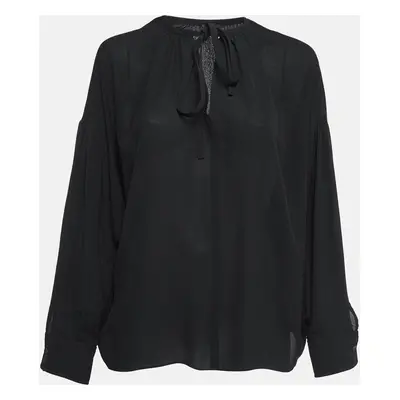 Joseph Black Silk Georgette Tie-Up Neck Kimono Top