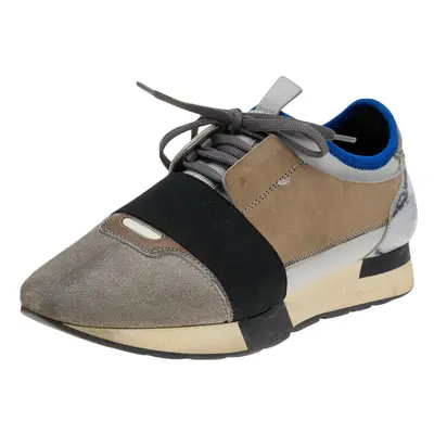 Balenciaga Grey Leather And Suede Race Runner Low Top Sneakers Size