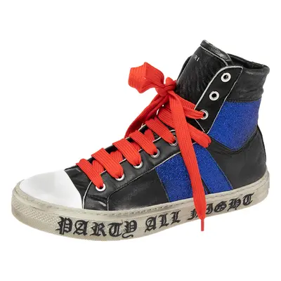 Amiri Black/Blue Leather And Glitter Sunset Lace High Top Sneakers Size