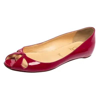 Christian Louboutin Pink Patent Leather Flat Peep-Toe Ballet Flats Size 37.5