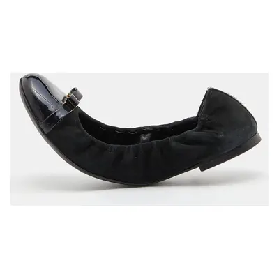 Louis Vuitton Black Suede and Patent Leather Elba Scrunch Ballet Flats Size 36.5