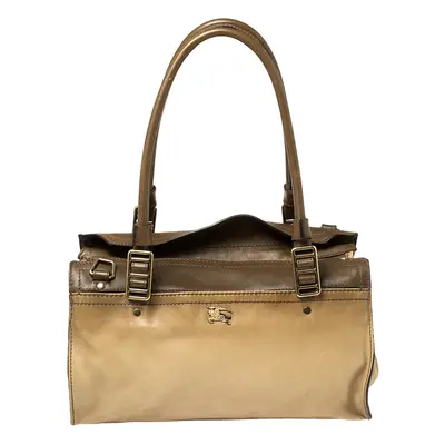 Burberry Two Tone Brown Leather Satchel