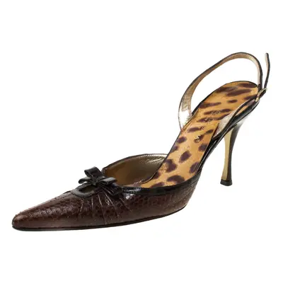 Dolce & Gabbana Brown Python Leather And Eel Skin Slingback Pointed Toe Pumps Size 38.5