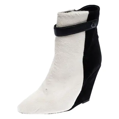 Isabel Marant Black/White Pony Hair and Suede Wedge Ankle Boots Size