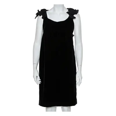 Yves Saint Laurent Black Velvet Bow Trim Detail Shift Dress