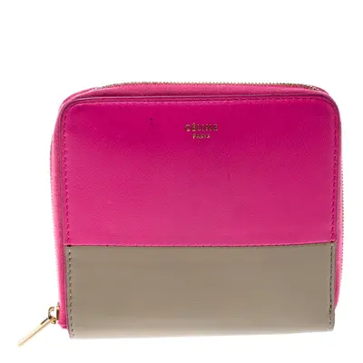 Celine Pink/Beige Leather Zip Around Compact Wallet