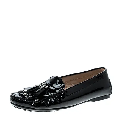 Tod's Black Patent Leather Tassel Loafers Size 36.5