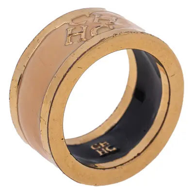 CH Carolina Herrera Cream Enamel Gold Tone Band Ring Size