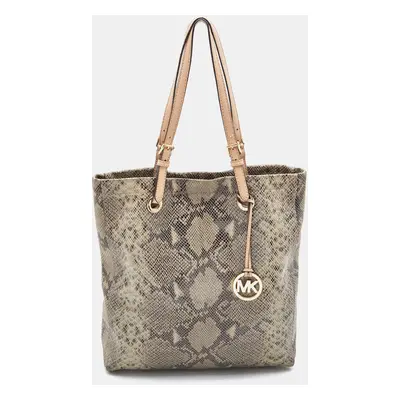 Michael Michael Kors Beige/Grey Python Effect Leather North South Tote