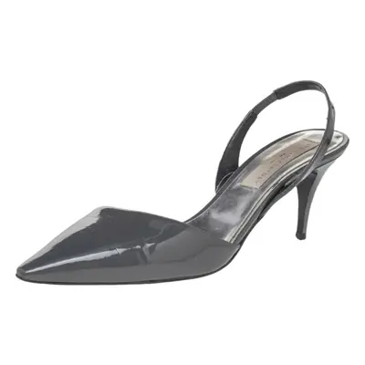 Stella McCartney Dark Grey Faux Patent Leather Slingback Sandals Size