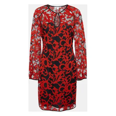 Diane Von Furstenberg Red & Black Lace Gadie Mini Dress