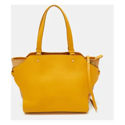 Alviero Martini 1A Classe Yellow Geo Print Coated Canvas and Leather Tote