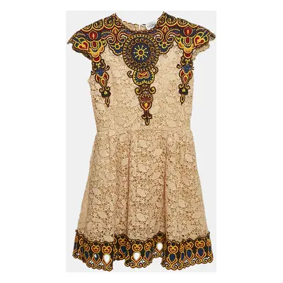 Valentino Beige Guipure Lace Patch Detail Mini Dress