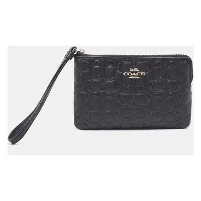 Coach Black Signature Glitter Embossed Leather Boxed Wristlet Clutch