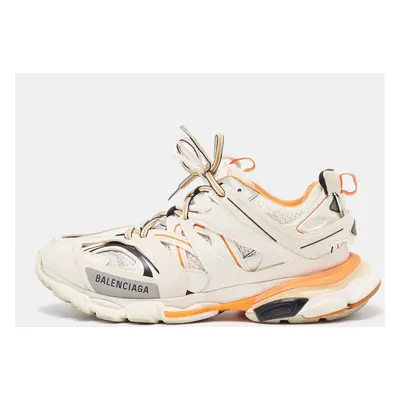 Balenciaga White/Orange Mesh and Faux Leather Track Low Top Sneakers Size