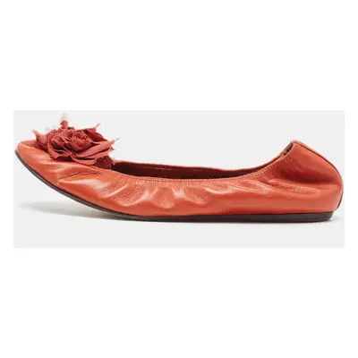 Lanvin Orange Leather Flower Scrunch Ballet Flats Size 37.5