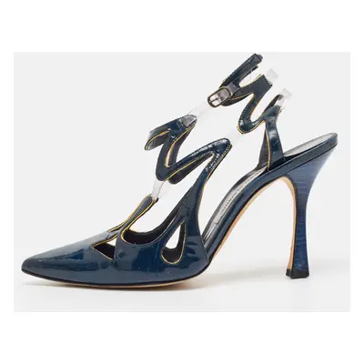 Manolo Blahnik Blue Patent Leather and PVC Pumps Size 37.5