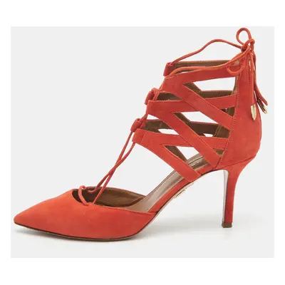 Aquazzura Orange Suede Belgravia Lace up Pumps Size