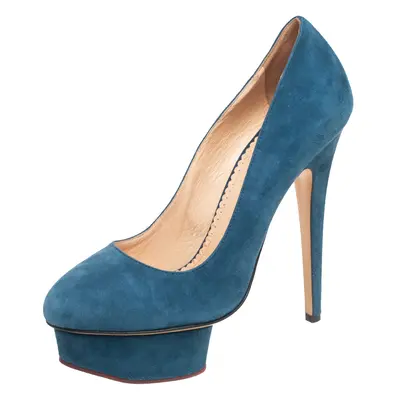 Charlotte Olympia Teal Blue Suede Dolly Platform Pumps Size