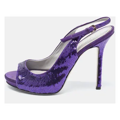 Sergio Rossi Purple Sequin and Satin Slingback Sandals Size