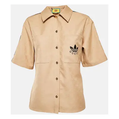 Gucci x Adidas Brown GG and Trefoil Jacquard Button-Up Shirt