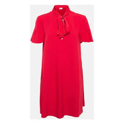 RED Valentino Red Crepe Tie-Up Neck Ruffled Mini Dress