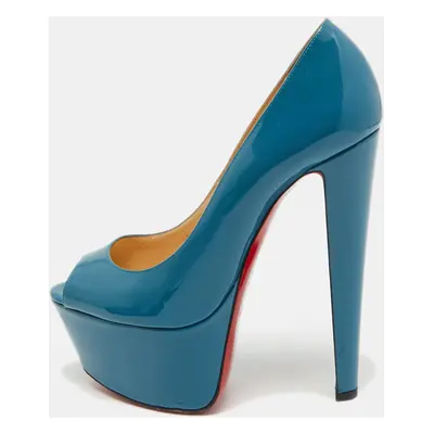 Christian Louboutin Blue Patent Leather Altareva Pumps Size 38.5