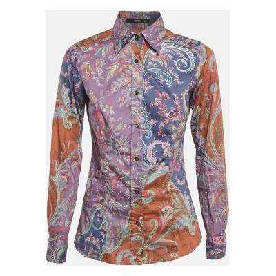 Etro Purple/Brown Paisley Print Stretch Cotton Tribal Accent Shirt