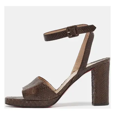 Christian Louboutin Brown Snakeskin Platform Ankle Strap Sandals Size 38.5