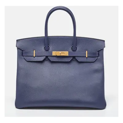 Hermes Blue Saphir Epsom Leather Gold Finish Birkin Bag