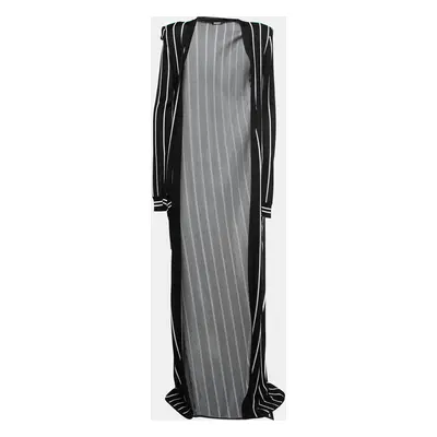 Balmain Black Striped Knit Long Open Cardigan