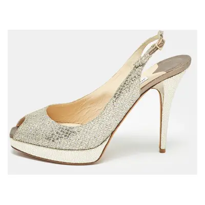 Jimmy Choo Silver Glitter Nova Slingblack Pumps Size