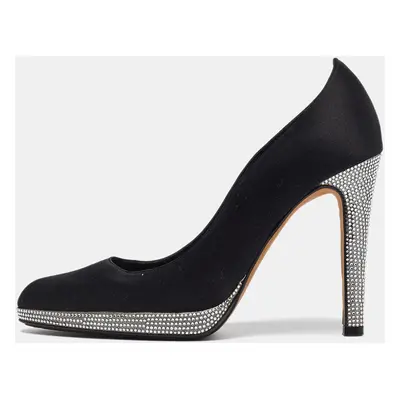 René Caovilla Black Satin Crystal Embellished Platform Pumps Size