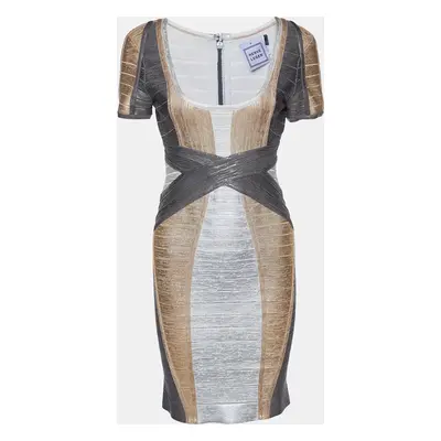 Herve Leger Metallic Foil Print Knit Carolyn Bandage Dress