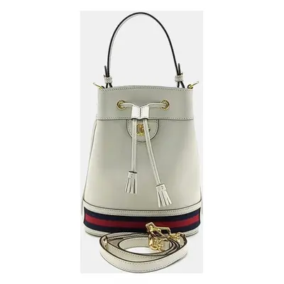 Gucci Ivory/Navy Blue/Red Leather Ophidia Small Bucket Bag