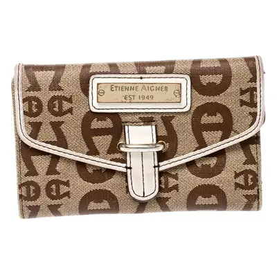 Aigner Beige Signature Coated Canvas Compact Wallet