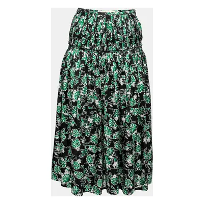 Marni Fern Green Floral Print Silk Pleated Midi Skirt