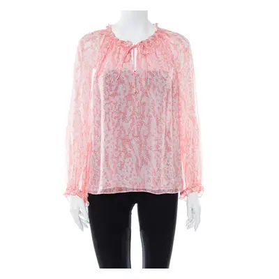 Diane von Furstenberg Pink Coral Print Silk Wynn Blouse