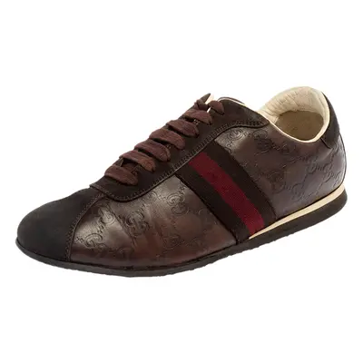 Gucci Brown Guccissima Leather And Suede Lace Up Sneakers Size