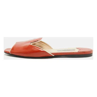 Prada Orange Patent Leather Flat Slides Size