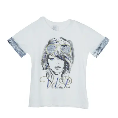 VDP White Swarovski Embellished Printed Tshirt