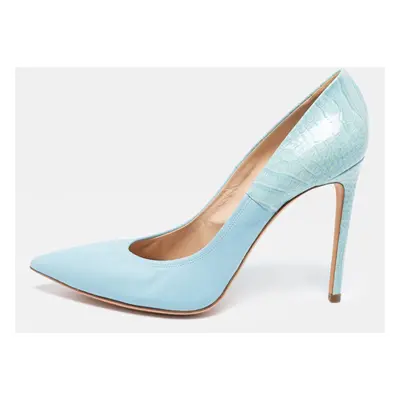 Casadei Blue Croc Embossed Patent And Leather Pointed Toe Pumps Size