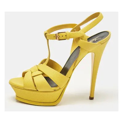 Saint Laurent Yellow Leather Tribute Platform Sandals Size