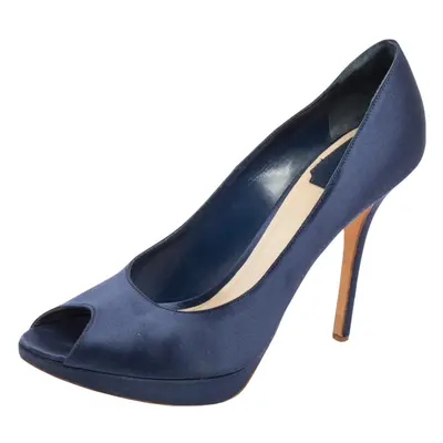 Dior Blue Satin Miss Dior Peep Toe Platform Pumps Size 40.5