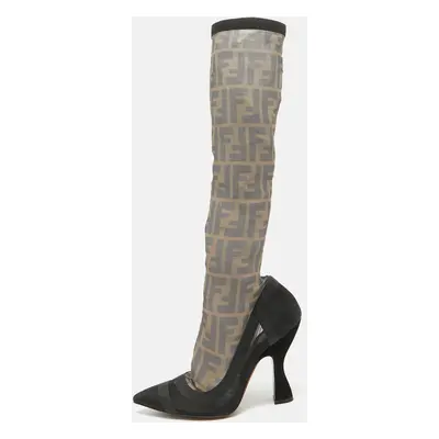 Fendi Black Mesh FF Colibri Mid Calf Boots Size