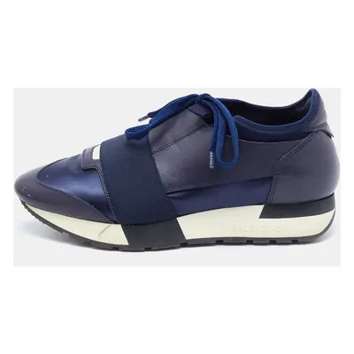 Balenciaga Blue Leather and Satin Race Runner Sneakers Size