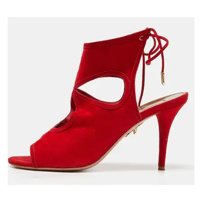 Aquazzura Red Suede Sexy Thing Cutout Sandals Size