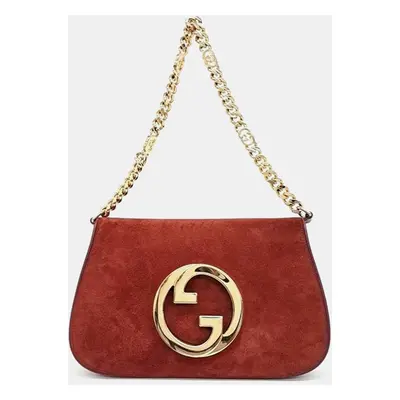 Gucci Blondie Red Suede Talco Roxy Calfskin Blondie Chain Shoulder Flap Bag