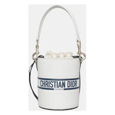 Dior White/Navy Blue Leather Vibe Bucket Bag