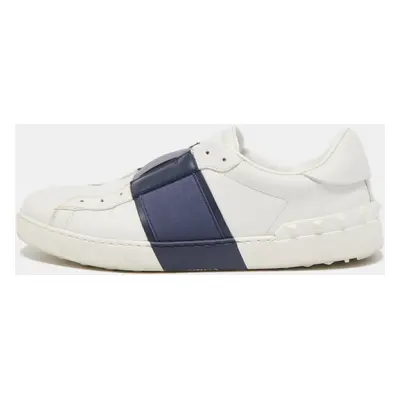 Valentino White/Navy Blue Leather Slip On Sneakers Size